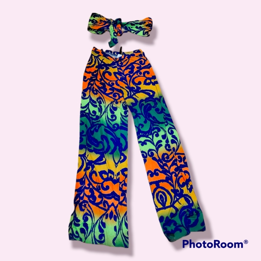 2 piece floral set cropped tie up top and wide leg pants